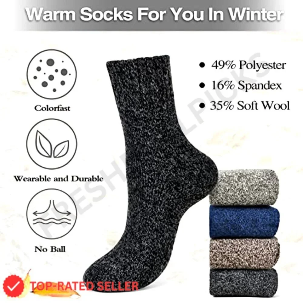 Wool Crew Socks Thick Knit Thermal Cozy Winter Boot Hiking Outdoor Unisex